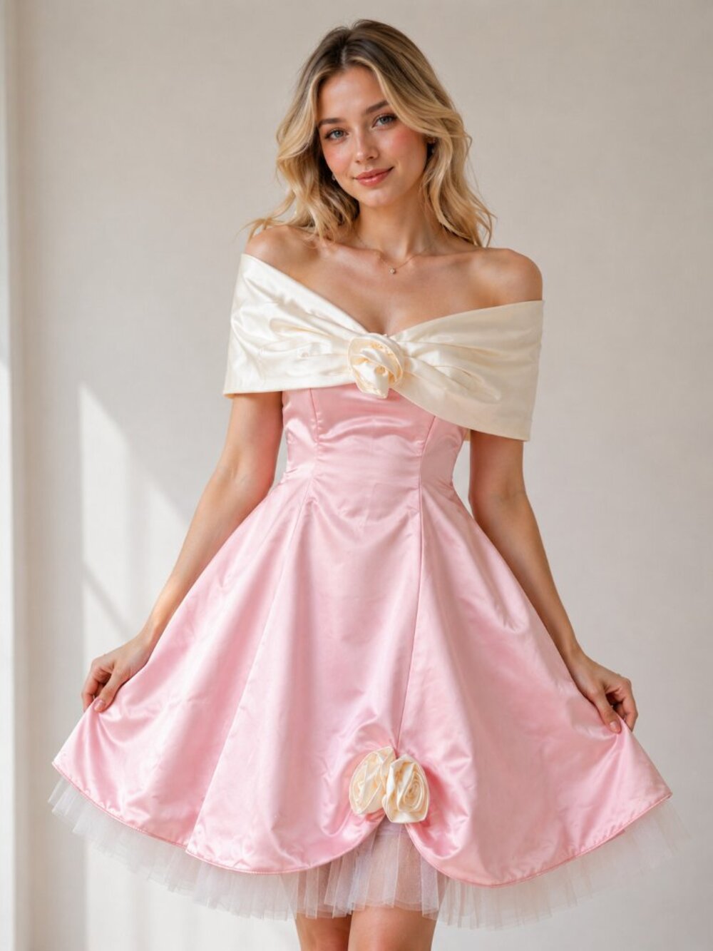 Algo Ettes 80s Vintage Pink Off the Shoulder Sweet Dress S